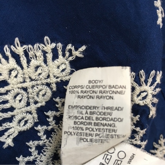 Lucky Brand Boho Embroidered Navy Blue 3/4 Long Sleeve Blouse Tunic - Picture 8 of 16